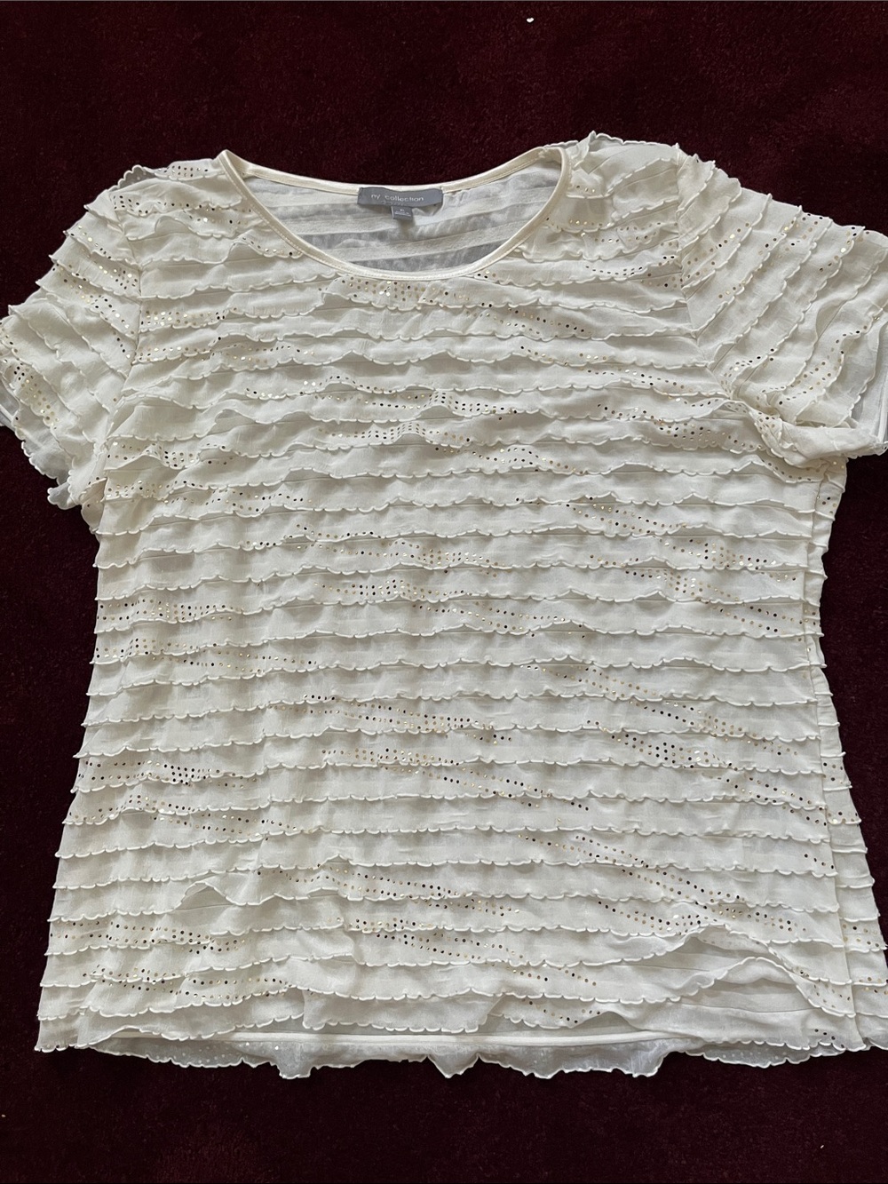 NY Collection Cream Eyelet Ruffle Short Sleeve Tee